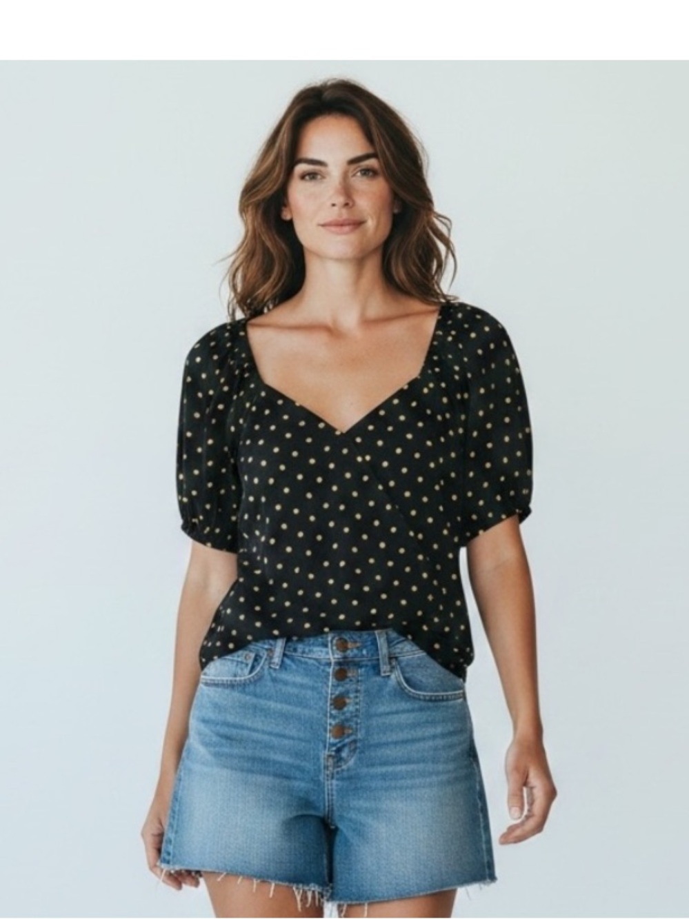 Madewell Black Puff-Sleeve Dot Blouse